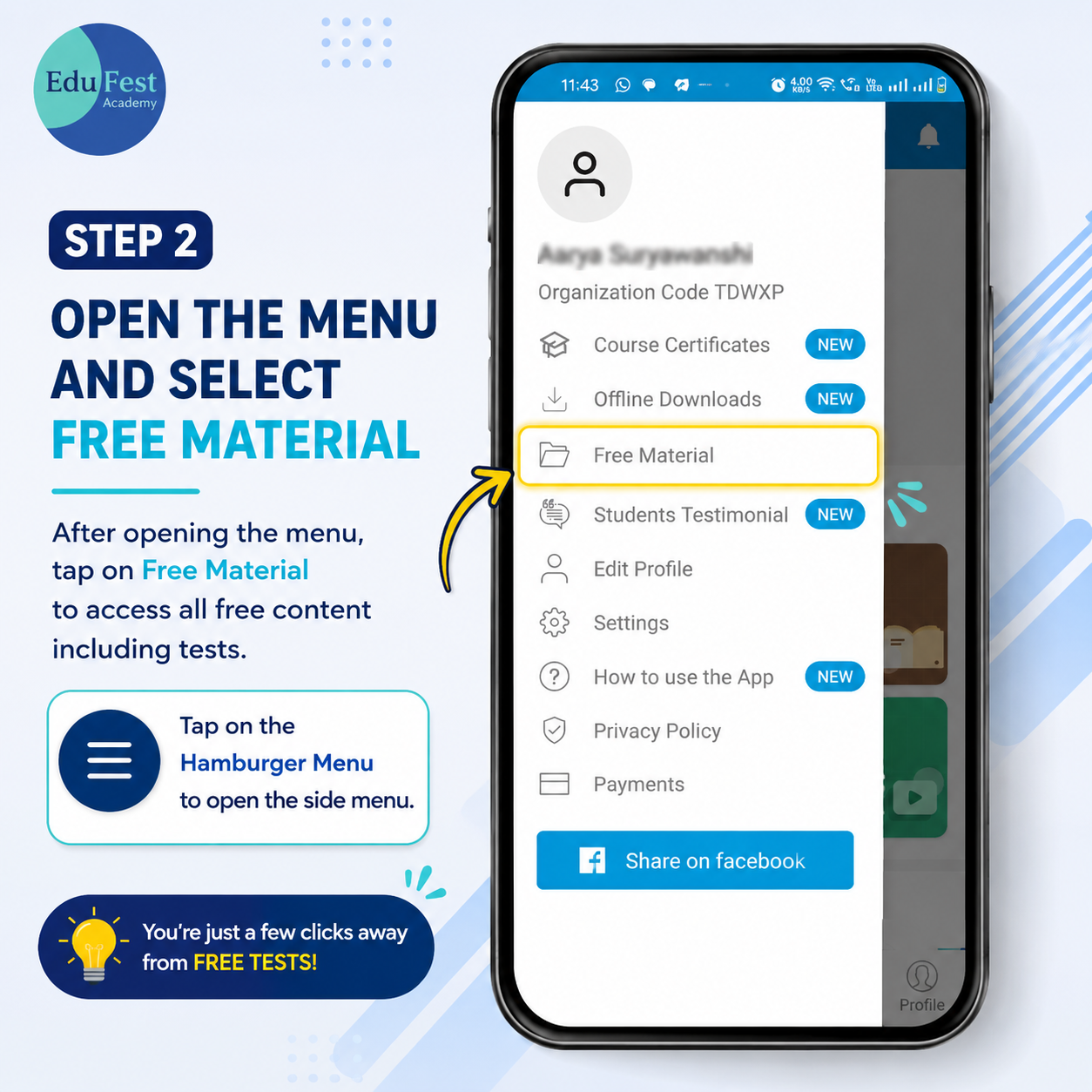 Step 2: open the menu and select Free Material