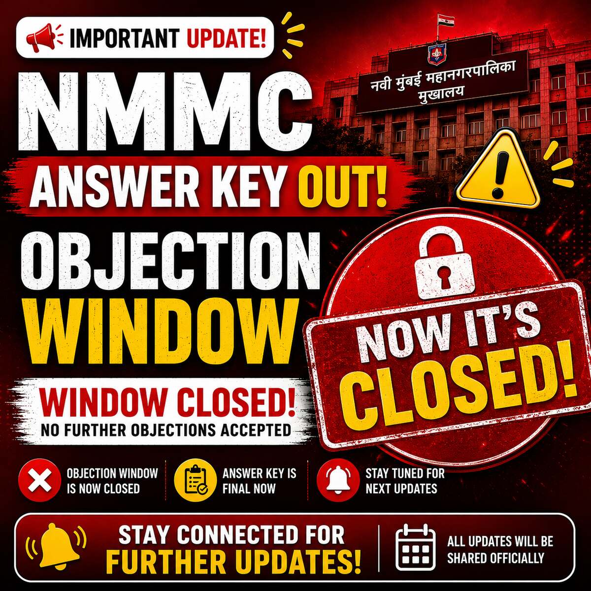NMMC Saralseva Bharti 2025-26 objection window now closed — no further objections accepted, answer key is final